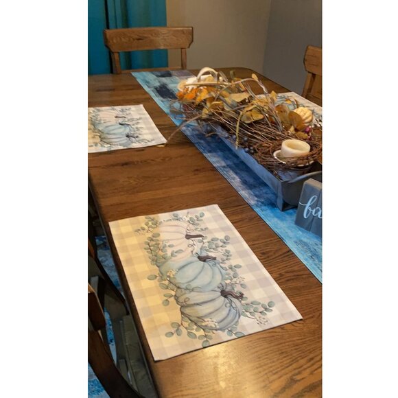 Pumpkin Placemats 4pc Fall Table Decor Thanksgiving Halloween Plaid Decorations - Picture 8 of 8
